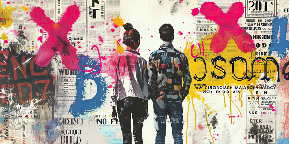 Fototapeta premium Couple Standing Together in Urban Grunge Collage