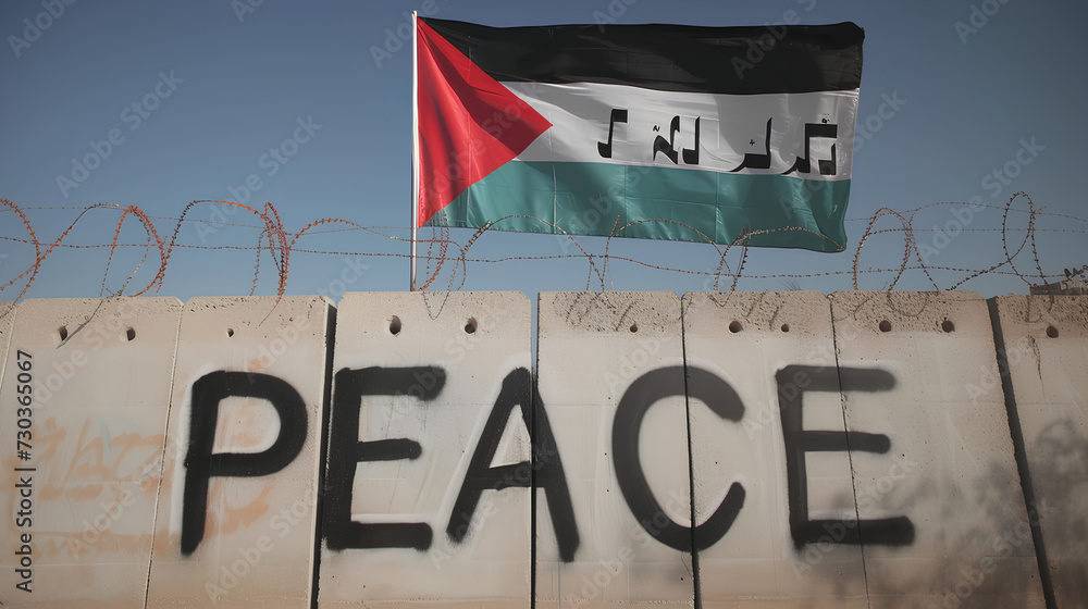 Fototapeta premium Palestinian flag with the word 
