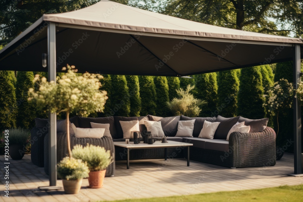 Beautiful summer terrace situated under the canopy of a contemporary and stylish modern house