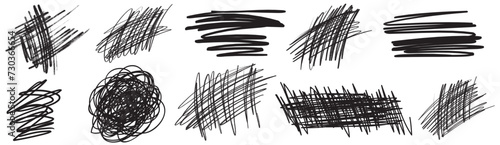 Charcoal scribble stripes and bold paint shapes. Childrens crayon or marker doodle rouge handdrawn scratches. Vector illustration of squiggles in marker sketch style