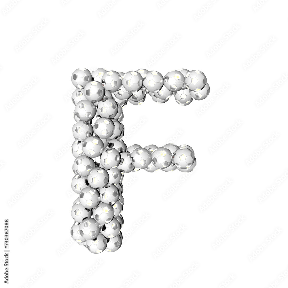 Symbol made from silver soccer balls. letter f Symbol made from silver soccer balls. letter f