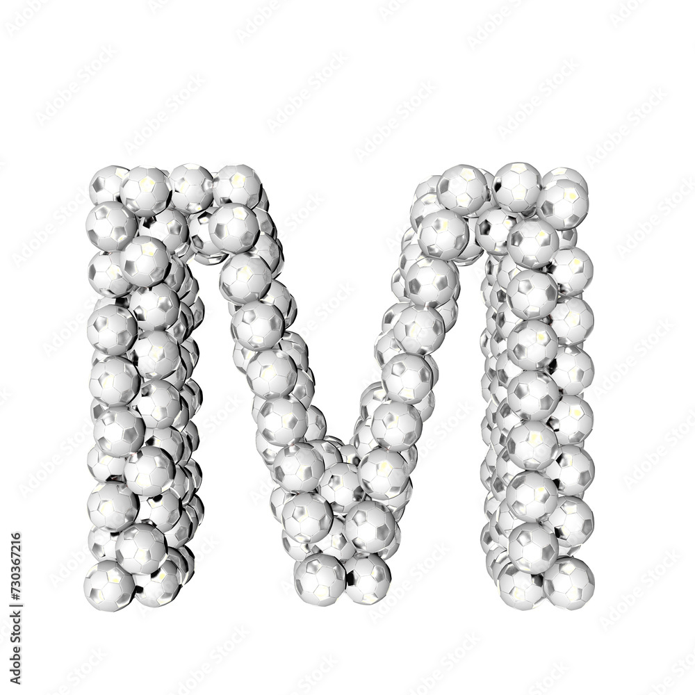 Symbol made from silver soccer balls. letter m Symbol made from silver soccer balls. letter m