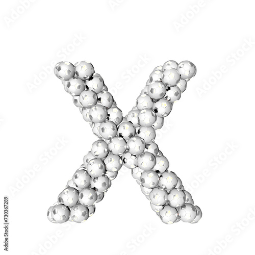Symbol made from silver soccer balls. letter x