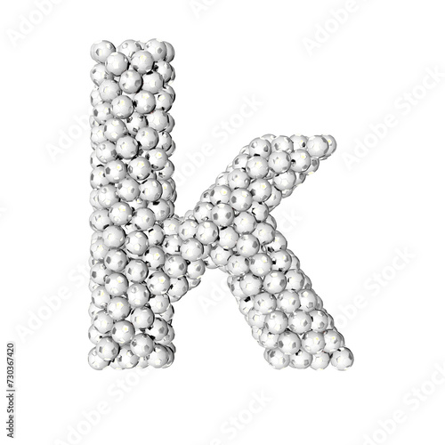 Symbol made from silver soccer balls. letter k