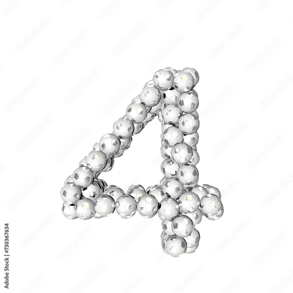 Symbol made from silver soccer balls. number 4 Symbol made from silver soccer balls. number 4