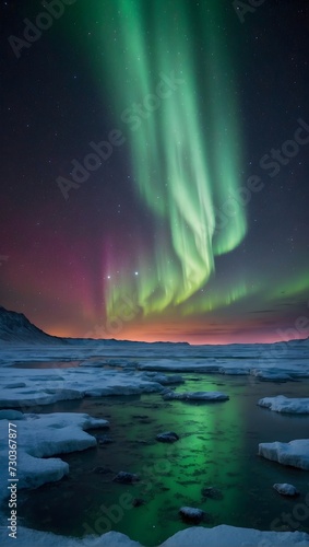 Northern lights (aurora borealis) with landscape.