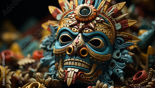 Ancient Hindu sculpture, colorful mask, symbol of spirituality and tradition generated by AI