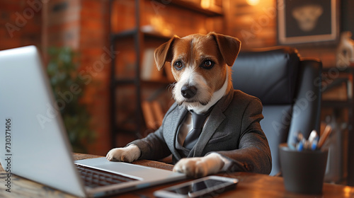 dog with laptop in business attire © saulo_arts