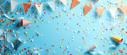 Vibrant Celebration Background with Confetti and Party Decorations.