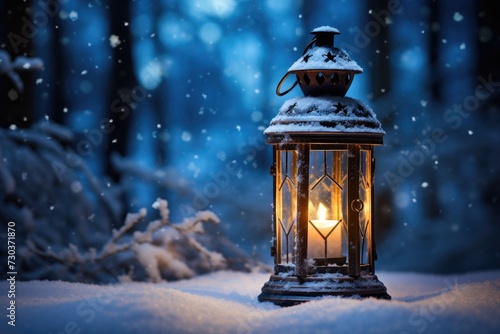 winter scene with a candle on snow © Alexei