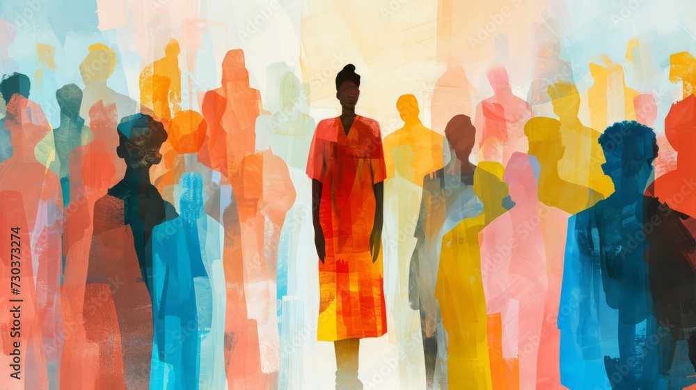 Portrait of African American women and men in a collage. Individual standing confidently in a diverse and inclusive community, surrounded by people of different backgrounds and cultures.