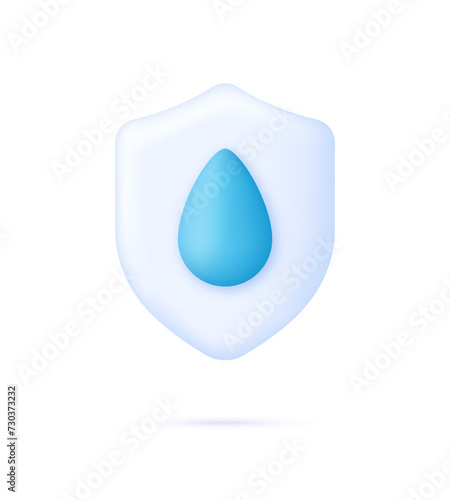 3D Waterproof icon. Water resistant sign. Water protection, liquid proof protection