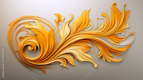An elegant and ornate golden floral swirl design with 3D effect on a neutral background, embodying luxury and artistic flair. AI generated.