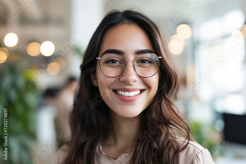 Confident Latin professional in office environment smiling at camera