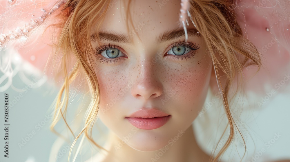 Fototapeta premium Beautiful Young Woman Bunny Ears, Background HD, Illustrations