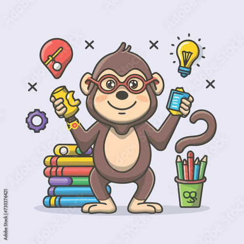 2d vector illustration colorful  animal monkey  business   TRAINING and study work hard successes 