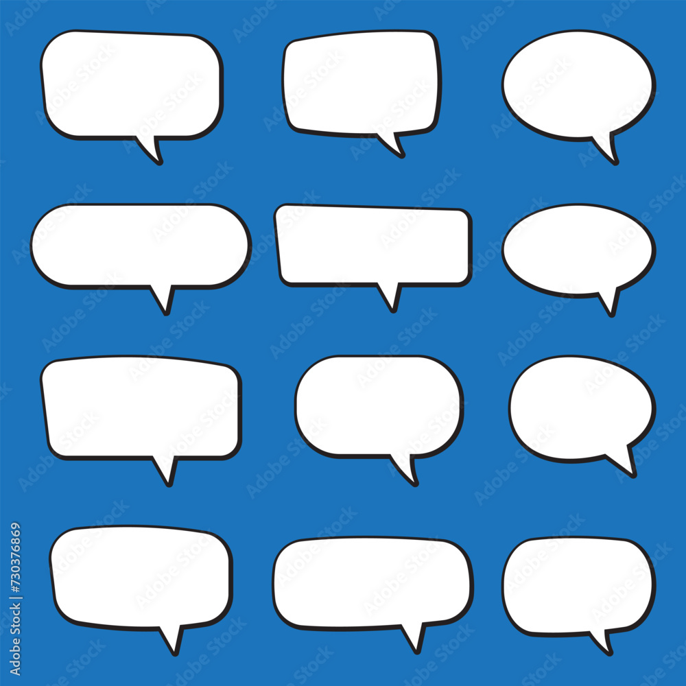 Set of speech bubbles. Speak bubble text, cartoon chatting box, message box. Blank empty white speech bubbles.