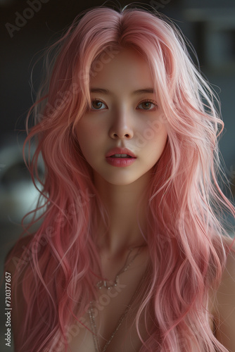 Beautiful young girl with pink hair