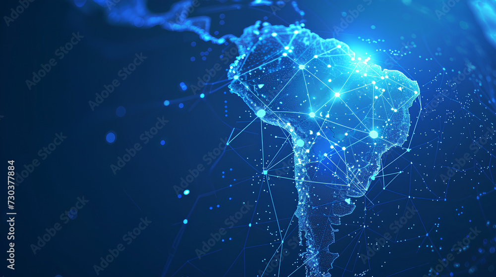 Abstract digital map of South America, South American global network ...