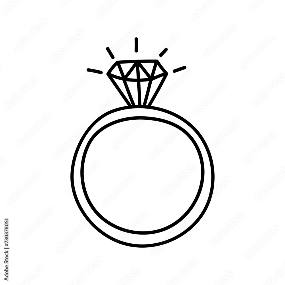 Wedding ring with diamond vector icon in doodle style. Symbol in simple design. Cartoon object hand drawn isolated on white background. Wedding ring with diamond vector icon in doodle style. Symbol in simple design. Cartoon object hand drawn isolated on white background.