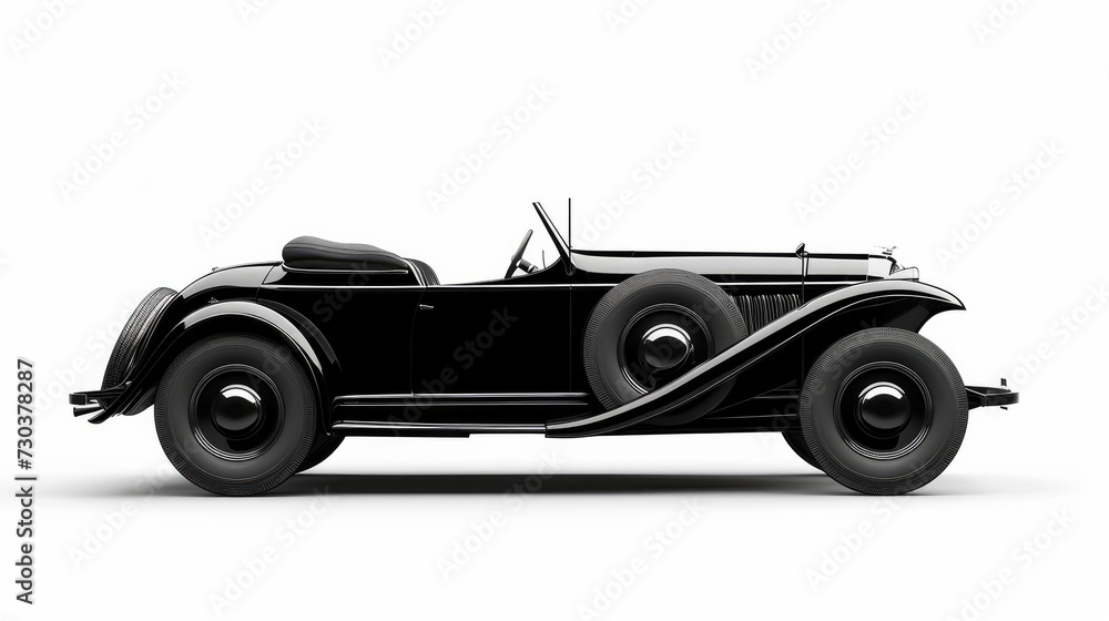 A retro black car on a white background, isolated