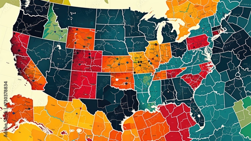 Obraz premium map highlighting different constituencies with varying colors to indicate political leanings, symbolizing the geographical diversity of political opinions