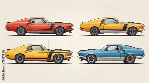 Vector set featuring muscle cars from the 1970s © Orxan