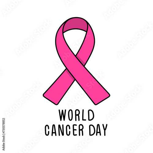 Breast cancer awareness ribbon vector icon in doodle style. World cancer day. Cartoon object hand drawn isolated on white background.