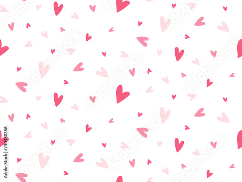 Cute Seamless Pattern with red hearts. Pink Love symbol. Hand Drawn Heart shape. Valentine's Day, wedding, anniversary, Mother's day background. Wrapping paper, wallpaper, cover design