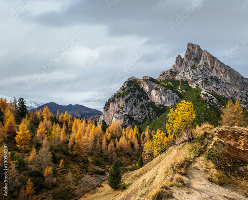 Autumn Dolomites mountain scene, Falzarego Pass, Italy © wildman