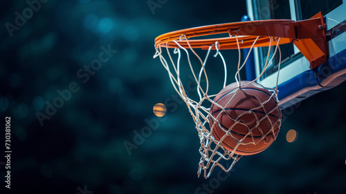 A vibrant basketball gracefully glides through the air, landing perfectly in the net, embodying the spirit of athleticism and the thrill of the game © ChaoticMind
