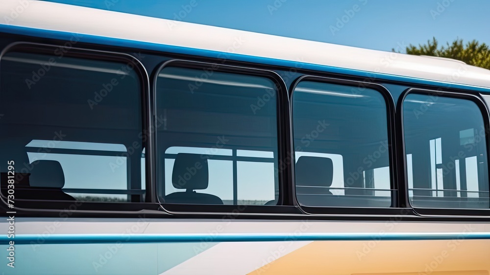 Close-up of Bus Window with Blue Sky in the Background. Generative AI