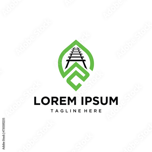 Logo Railroads With Leaf Logo Design
