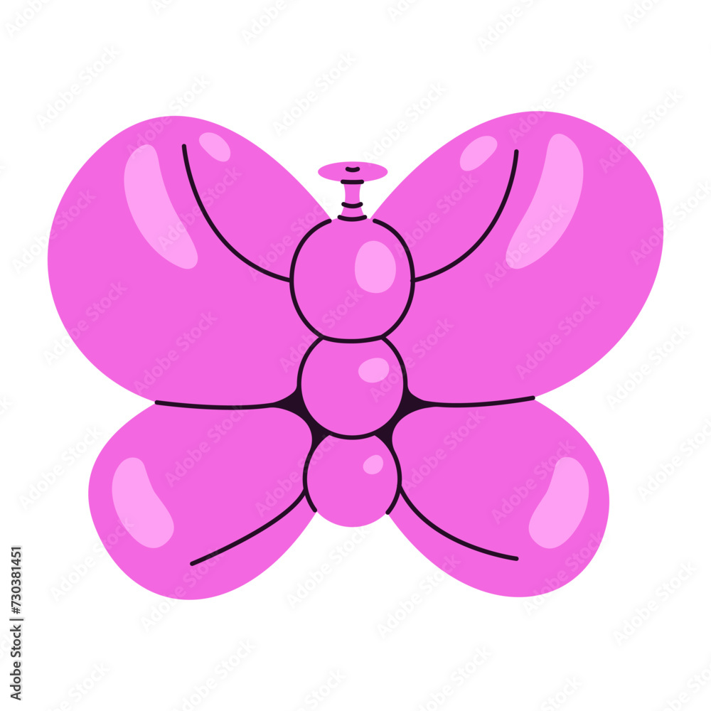 Pink balloon butterfly sculpture. Vector flat illustration isolated on a white background. Balloon twisting concept. Pink balloon butterfly sculpture. Vector flat illustration isolated on a white background. Balloon twisting concept.