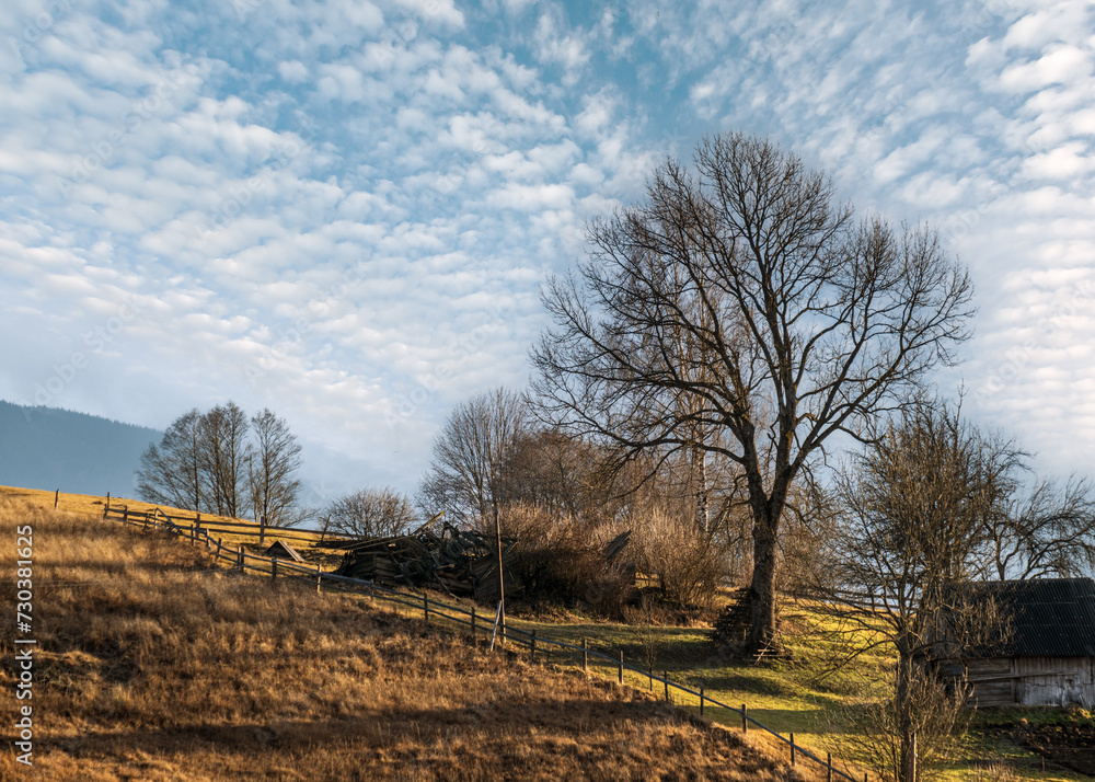 Last good weather days in autumn mountain countryside. Peaceful picturesque Ukrainian Carpathians mountains scene. Last good weather days in autumn mountain countryside. Peaceful picturesque Ukrainian Carpathians mountains scene.