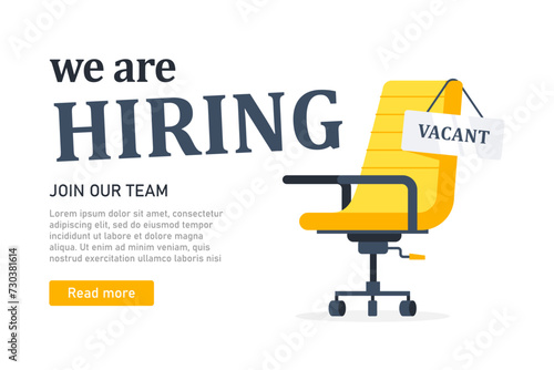 We Are Hiring advertisement featuring a yellow office chair with a Vacant sign