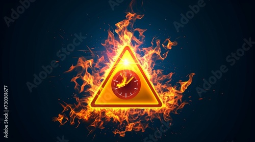 High temperature warning sign. Vector illustration of yellow triangle sign with fire and thermometer icon inside. Summer concept. Caution symbol isolated on background photo