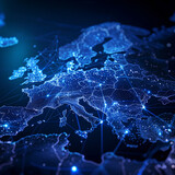 Abstract digital map of Western Europe, European global network concept and connectivity, data transfer and cyber technology, information exchange and telecommunications.