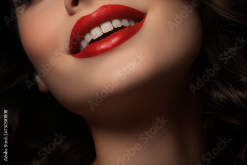 Close-up portrait of a beautiful young woman with red lips