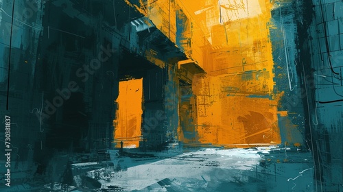 Painting of a construction site.