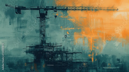 Painting of a crane in construction site. photo
