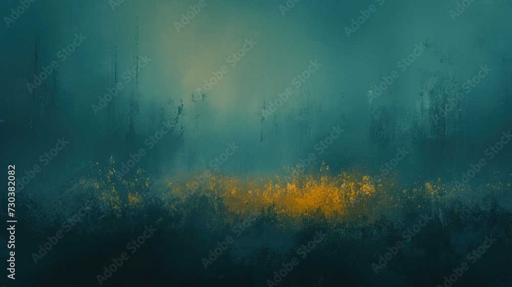 Painting of a misty meadow.