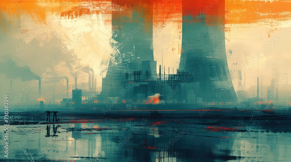 Obraz premium Painting of nuclear power plant.