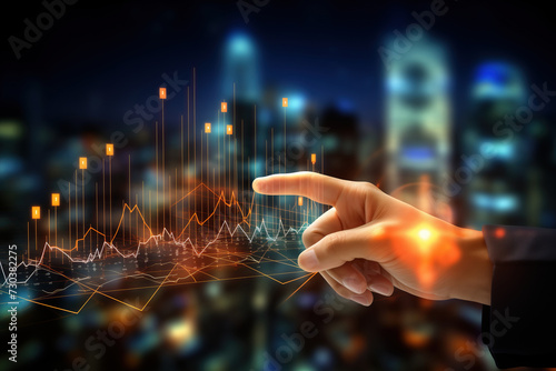 Businessman Touching Digital Interface of Market Analysis Charts