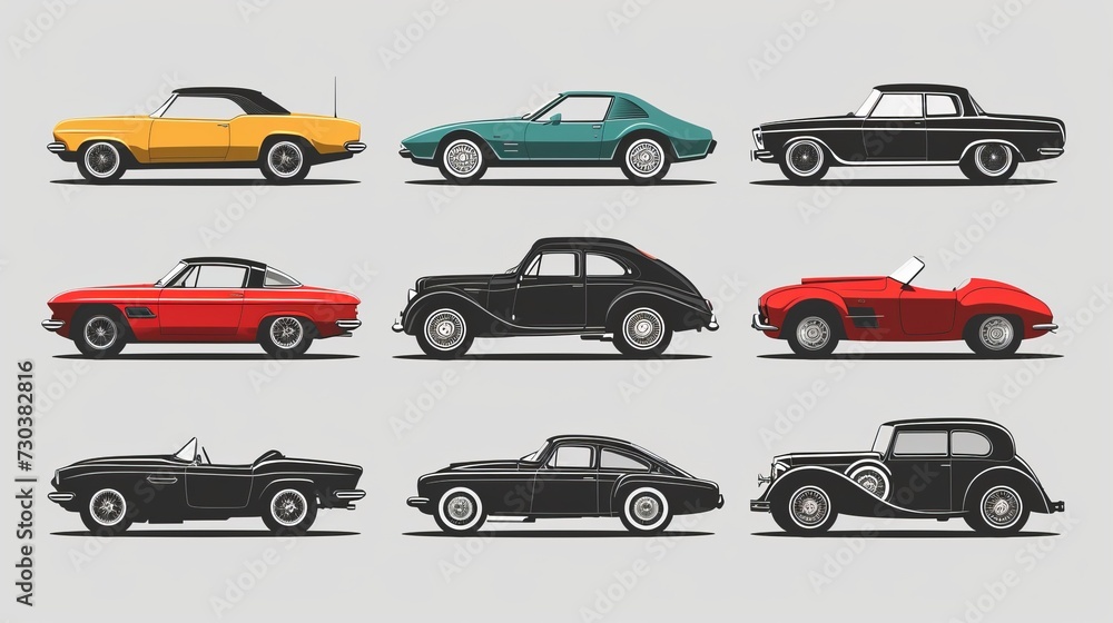 Collection of modern and vintage car silhouettes