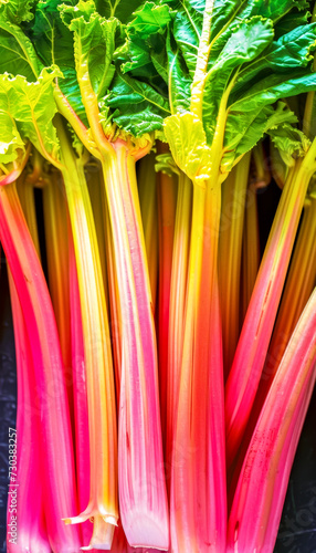 Fresh Rhubarb Stalks. Top view