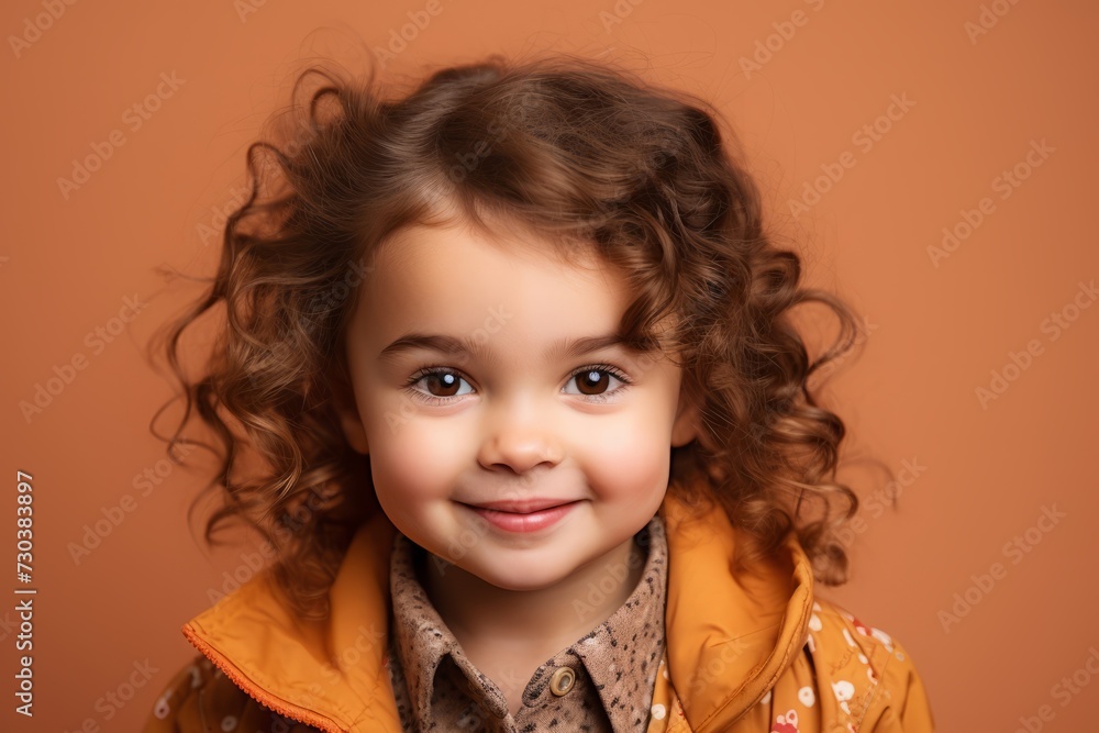 Portrait of a beautiful little girl with curly hair on a brown background Portrait of a beautiful little girl with curly hair on a brown background