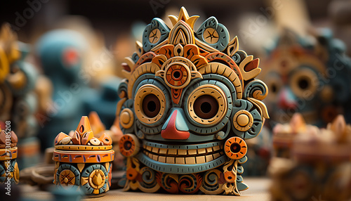 Ancient Hindu sculpture, a colorful idol, symbolizes spirituality and tradition generated by AI