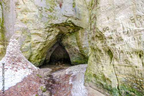 Picturesque view of the picturesque sandstone caves of Liela Ellite, Liepa parish, Priekuli county, Vidzeme county, Latvia photo