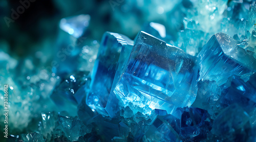 the blue crystals are close up in space in photo
